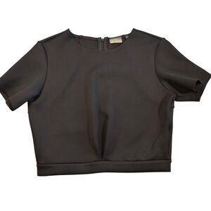 ZELLA Crop Top Any Day‎ Neoprene Feel Black SHORT Sleeve Crew Neck Size XS